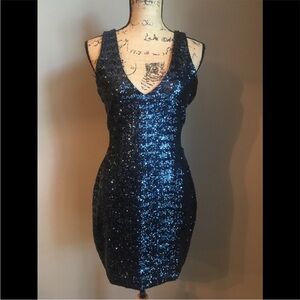 Bebe Sparkling Blue Sequin Mini Dress